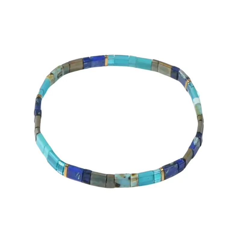 Light Dark Blue Tila Beaded Stretch Bracelet - Light Dark Blue sold by Zulily