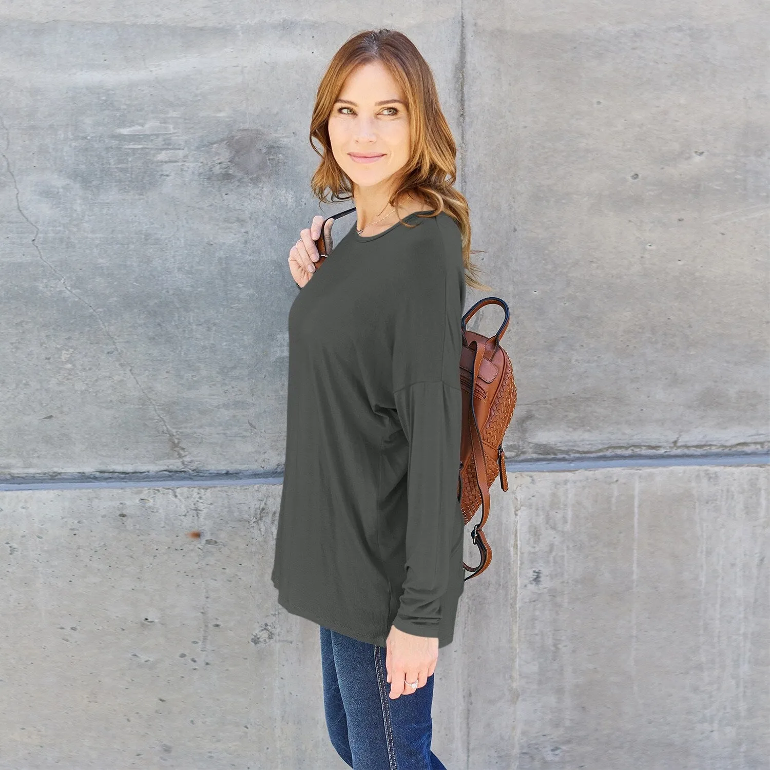 Dark Grey Round Neck Dropped Shoulder T-Shirt sold by Zulily