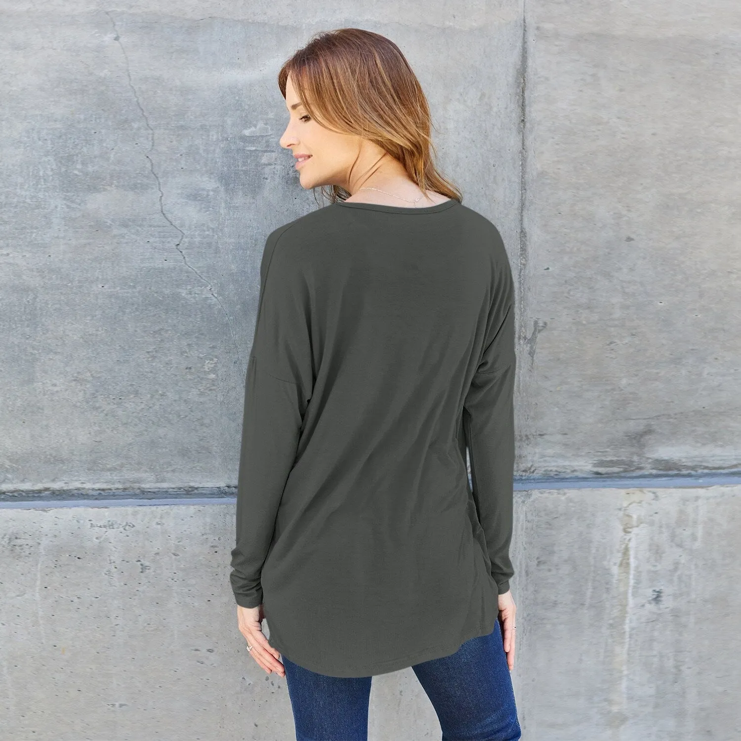 Dark Grey Round Neck Dropped Shoulder T-Shirt sold by Zulily product image thumbnail 2