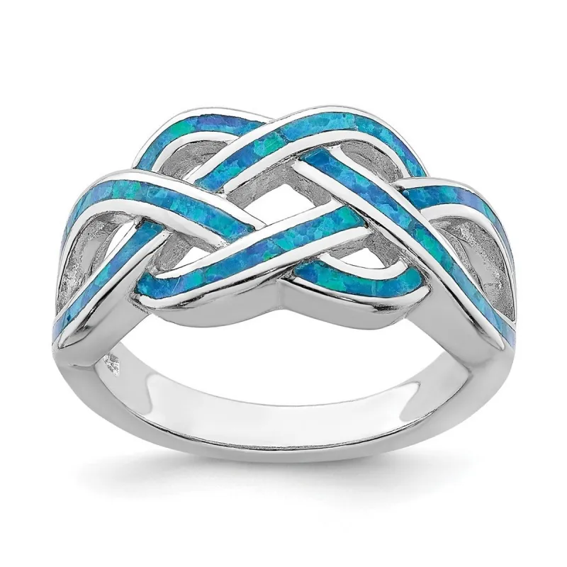 Curata 925 Sterling Silver Rhodium Plated Blue Inlay Simulated Opal Knot Ring sold by Zulily