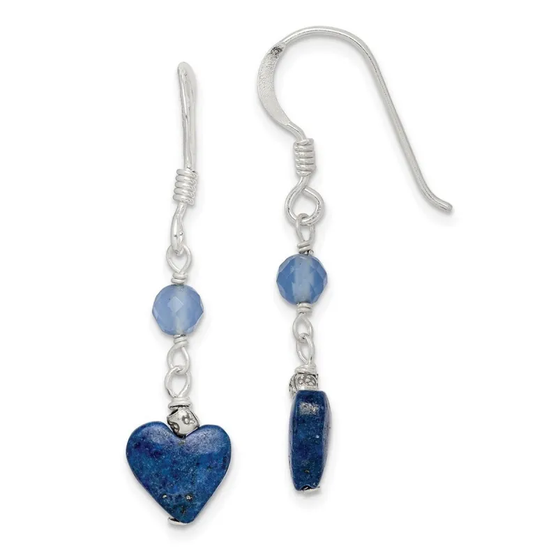 Curata 925 Sterling Silver Heart Lapis Blue Agate Hook Artisan Oxidized Earrings - 37x8mm sold by Zulily