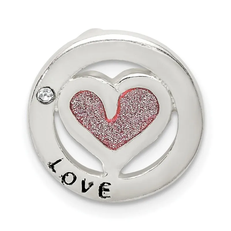 Curata 925 Sterling Silver Glitter Infused and Cubic Zirconia Heart Chain Slide Pendant sold by Zulily
