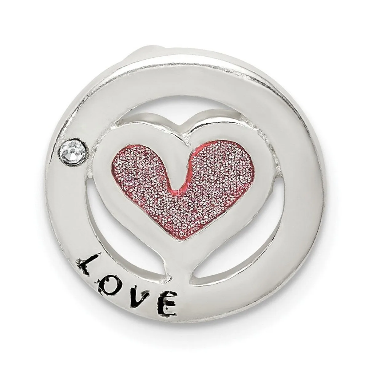 Curata 925 Sterling Silver Glitter Infused and Cubic Zirconia Heart Chain Slide Pendant sold by Zulily