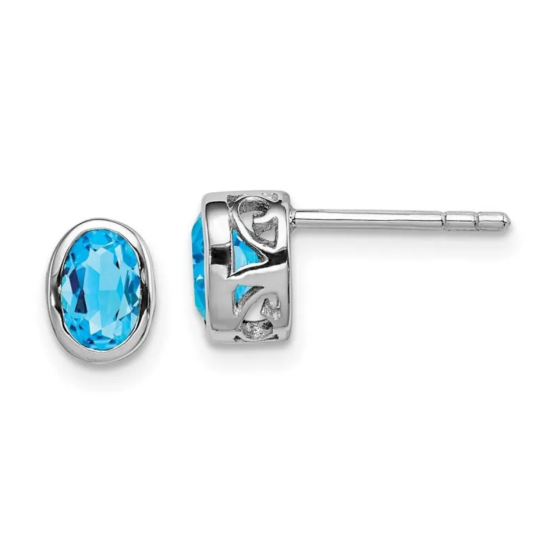 Curata 925 Sterling Silver Bezel Blue Topaz Oval Post Earrings - 8x5mm sold by Zulily