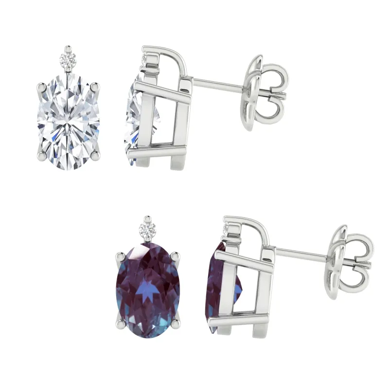 Set Of Two Sterling Silver Color Changing Alexandrite and White Diamond Stud Earrings sold by Zulily
