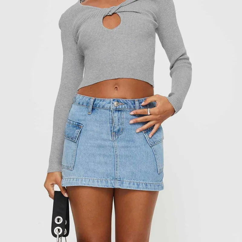 Light Blue Pocket Denim Mini Skirt sold by Zulily