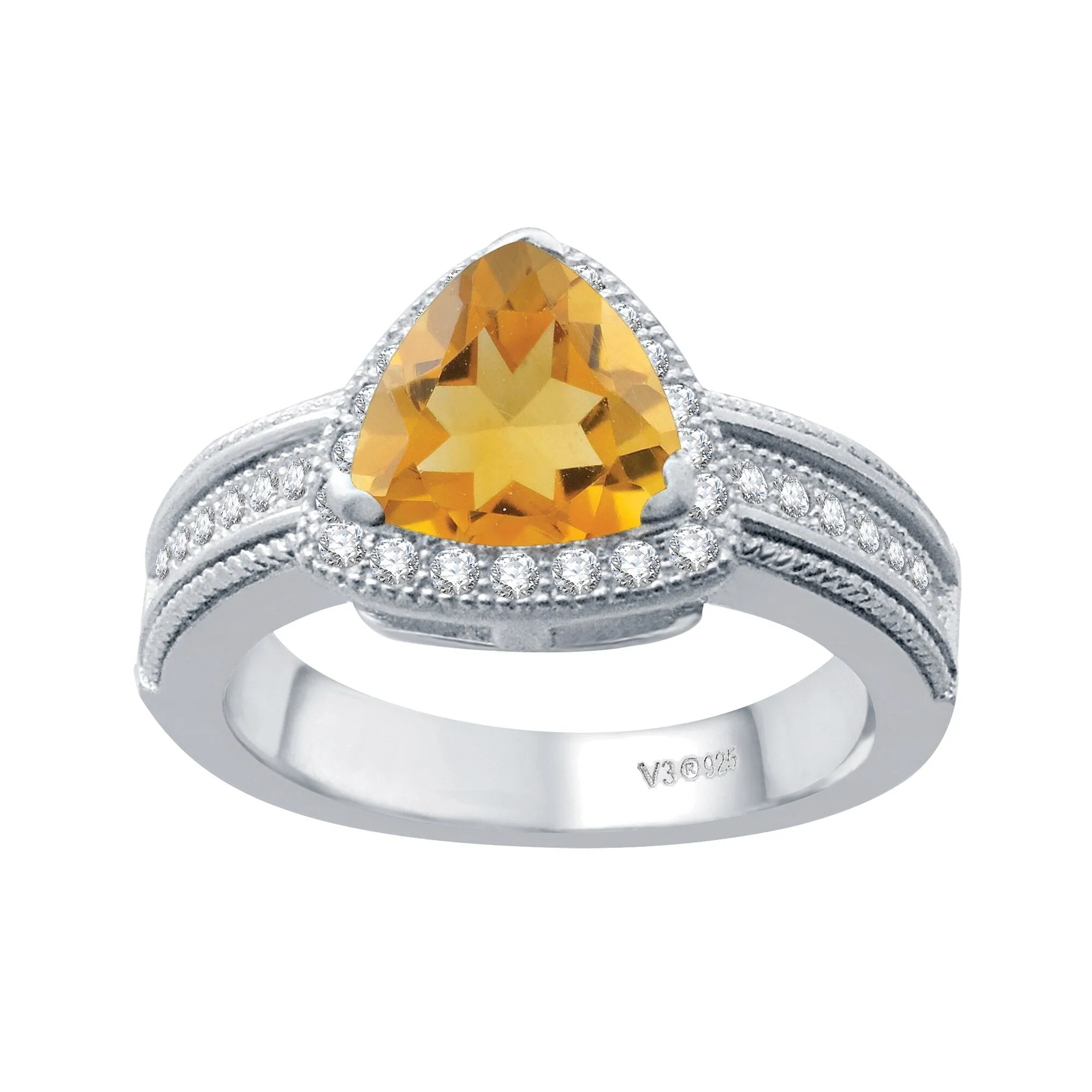 V3 Jewelry® 925 Sterling Silver with Natural Citrine and White Topaz Halo Ring sold by Zulily