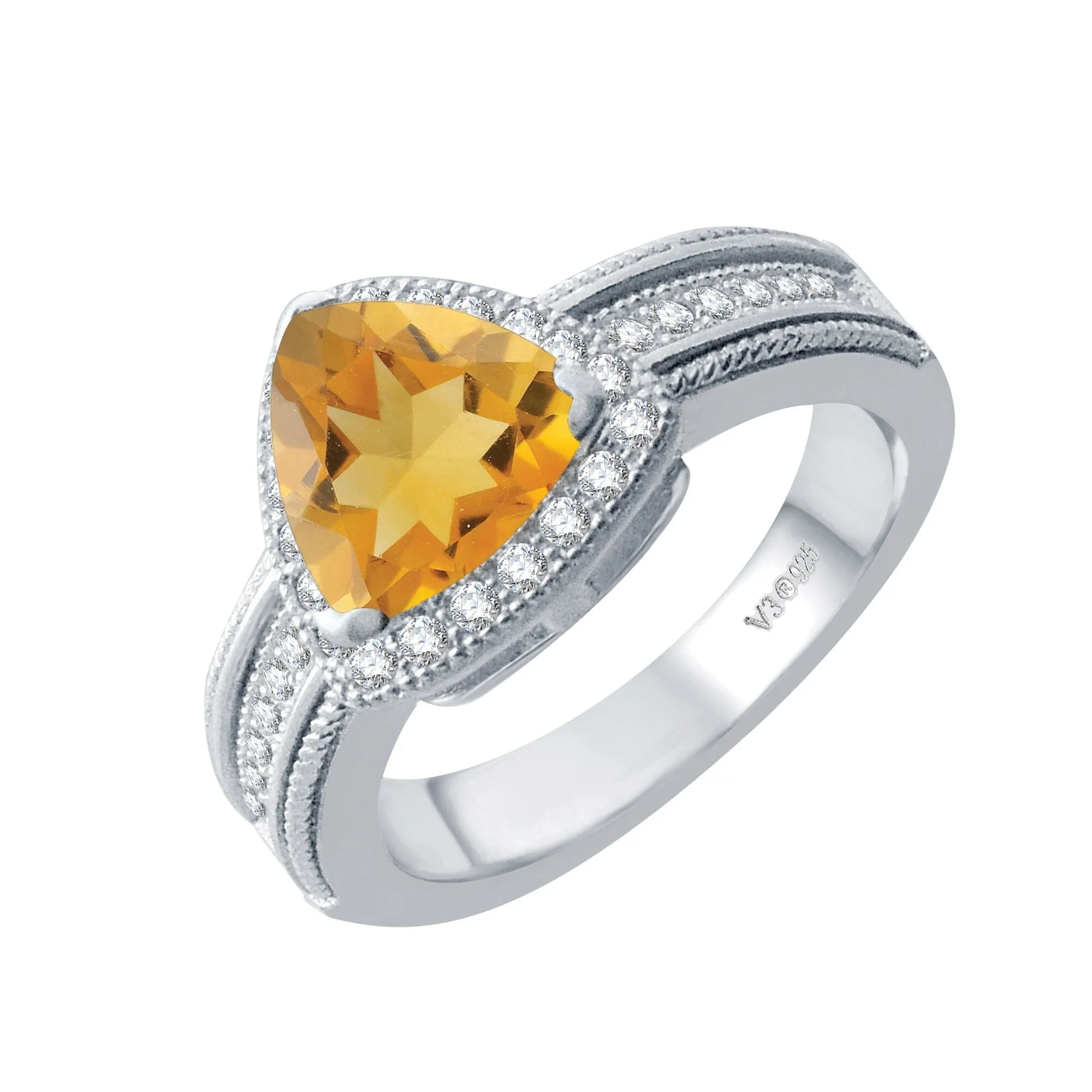 V3 Jewelry® 925 Sterling Silver with Natural Citrine and White Topaz Halo Ring sold by Zulily product image thumbnail 2