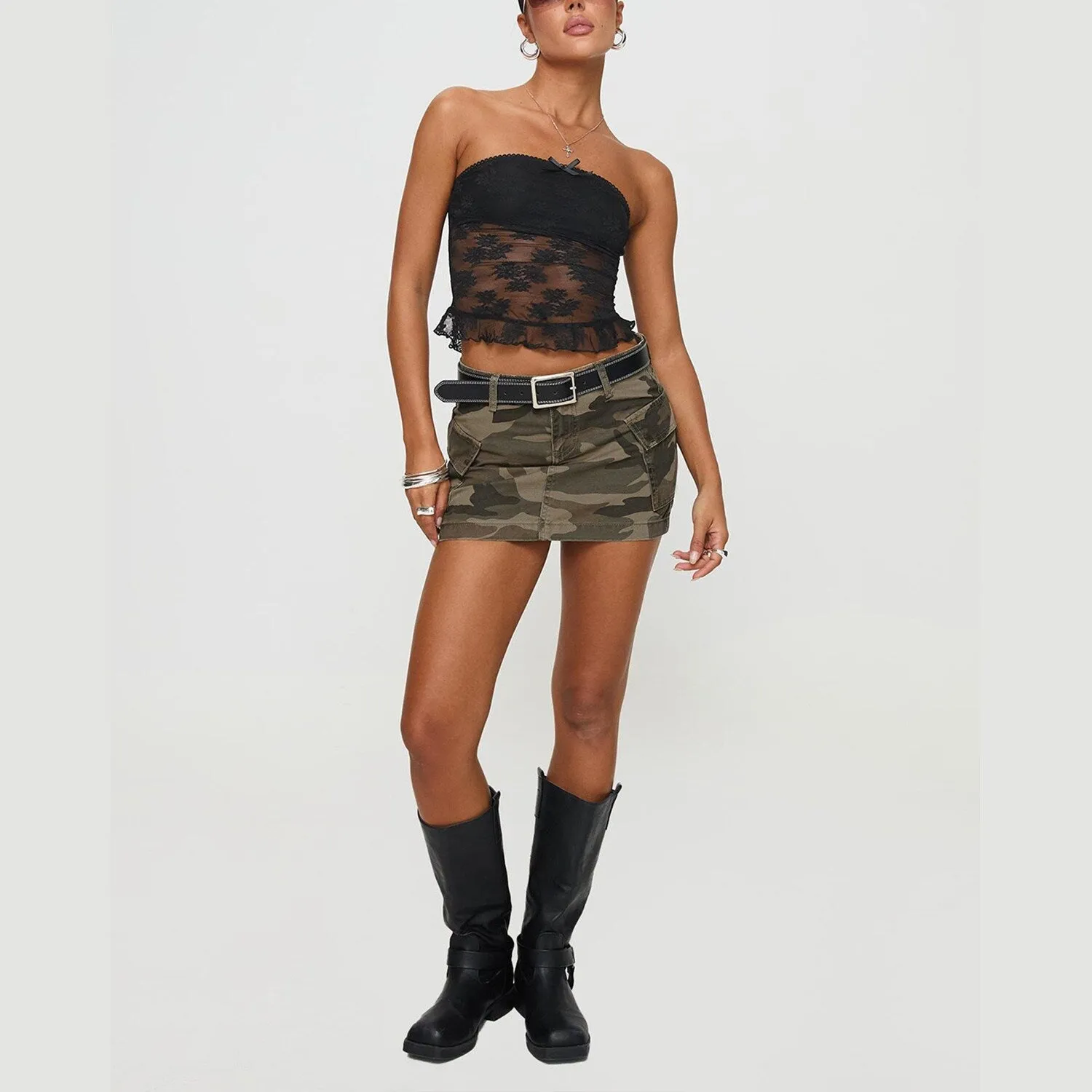 Army Green Camo Pocket Denim Mini Skirt sold by Zulily product image thumbnail 3