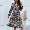 Navy Abstract Tie Waist Long Sleeve Dress sold by Zulily