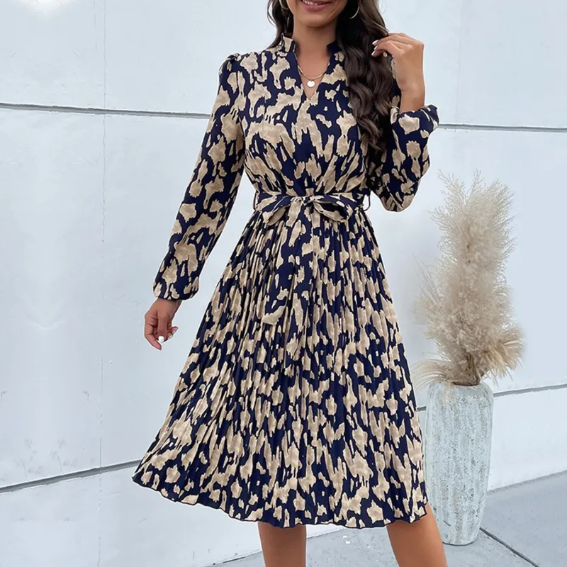 Navy Abstract Tie Waist Long Sleeve Dress sold by Zulily
