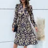 Navy Abstract Tie Waist Long Sleeve Dress sold by Zulily