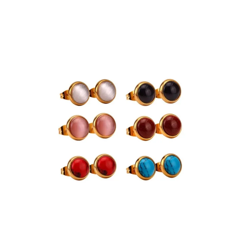Goldtone Stainless Steel Stud Set with Cat eye and Howlite - Gold and White Pearl sold by Zulily