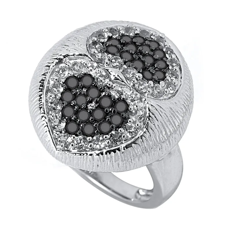Sterling Silver with Natural Black Spinel and White Topaz Heart Ring sold by Zulily