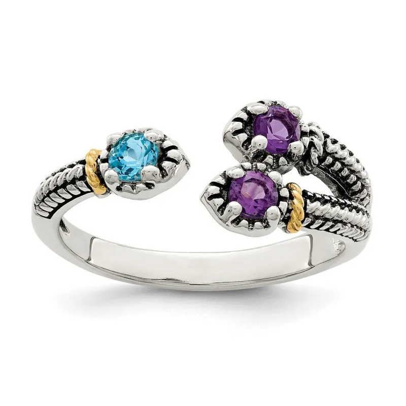 Curata 925 Sterling Silver 14k Accent Amethyst and Light Swiss Blue Topaz Ring sold by Zulily