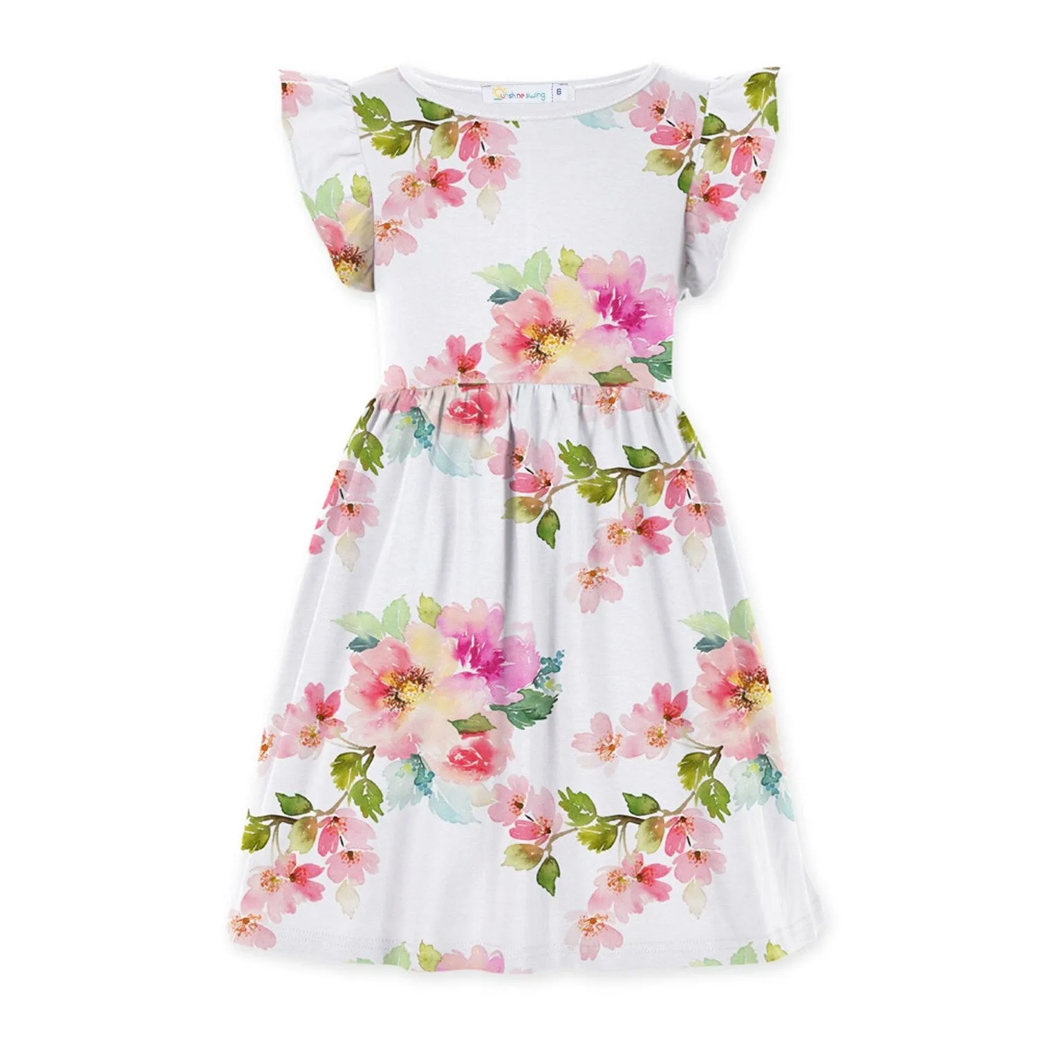 White & Pink Watercolor Floral Angel-Sleeve A-Line Dress sold by Zulily