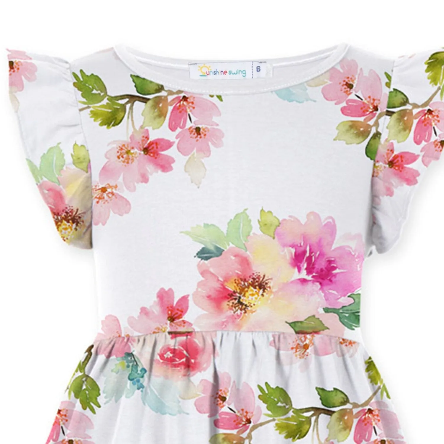 White & Pink Watercolor Floral Angel-Sleeve A-Line Dress sold by Zulily product image thumbnail 2