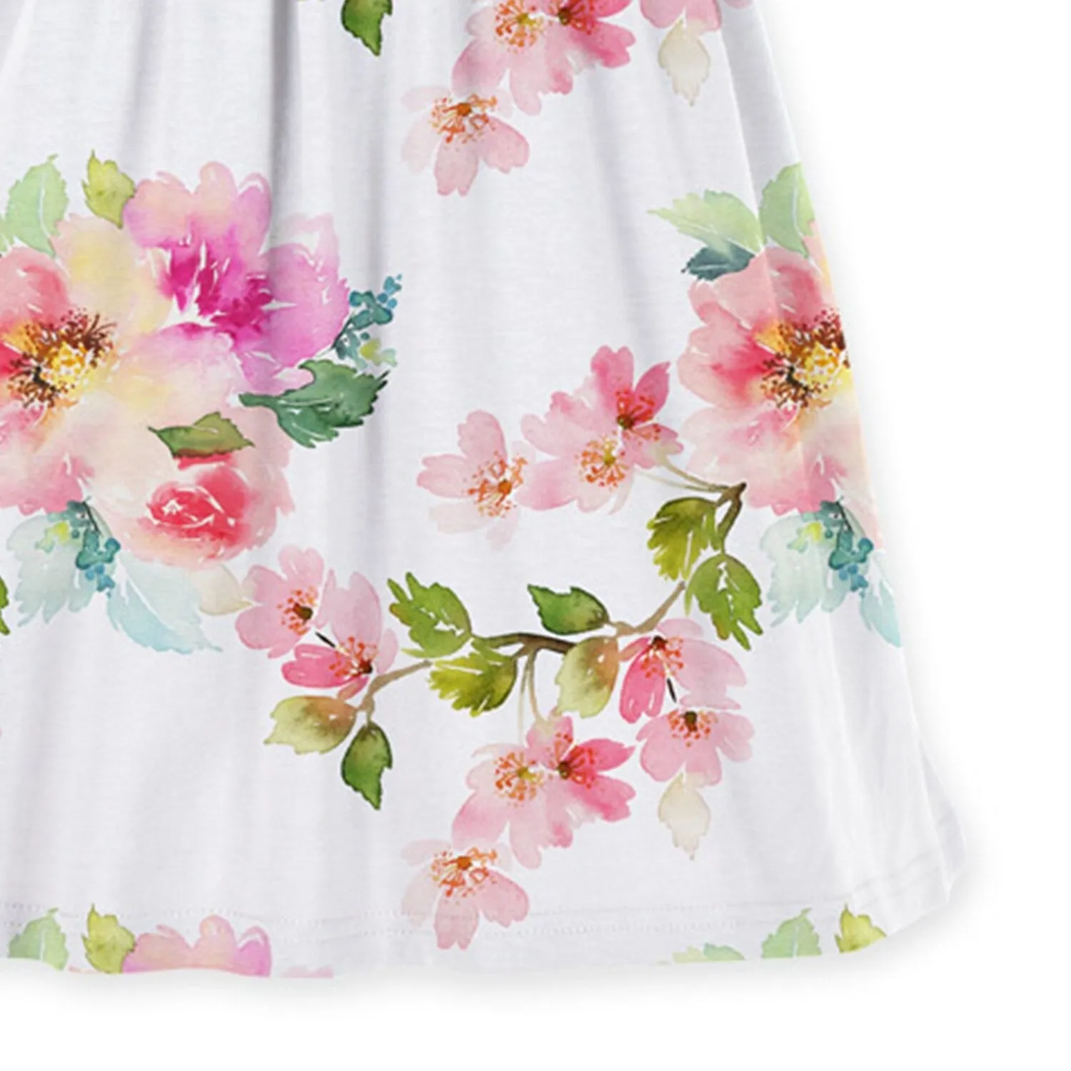 White & Pink Watercolor Floral Angel-Sleeve A-Line Dress sold by Zulily product image thumbnail 3