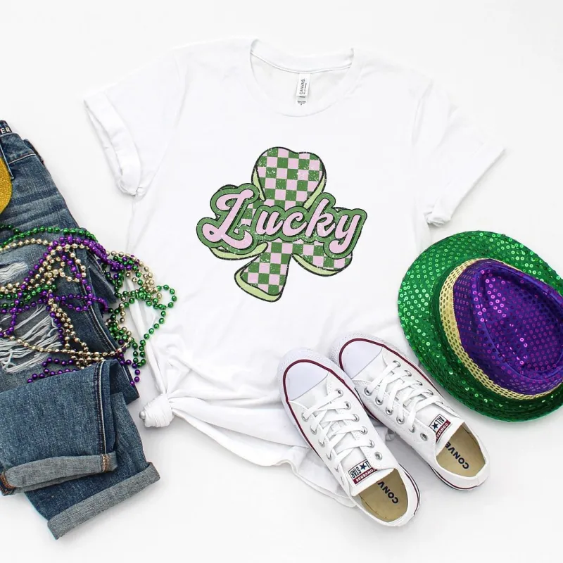 Lucky Checkered Grunge Short Sleeve Crewnneck Tee sold by Zulily