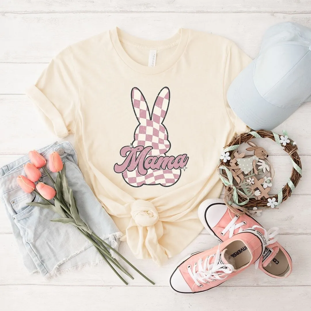 Checkered Bunny Mama Short Sleeve Crewnneck Tee sold by Zulily