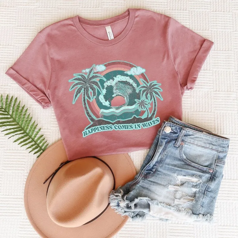 Happiness Comes In Waves Vintage Short Sleeve Crewnneck Tee sold by Zulily