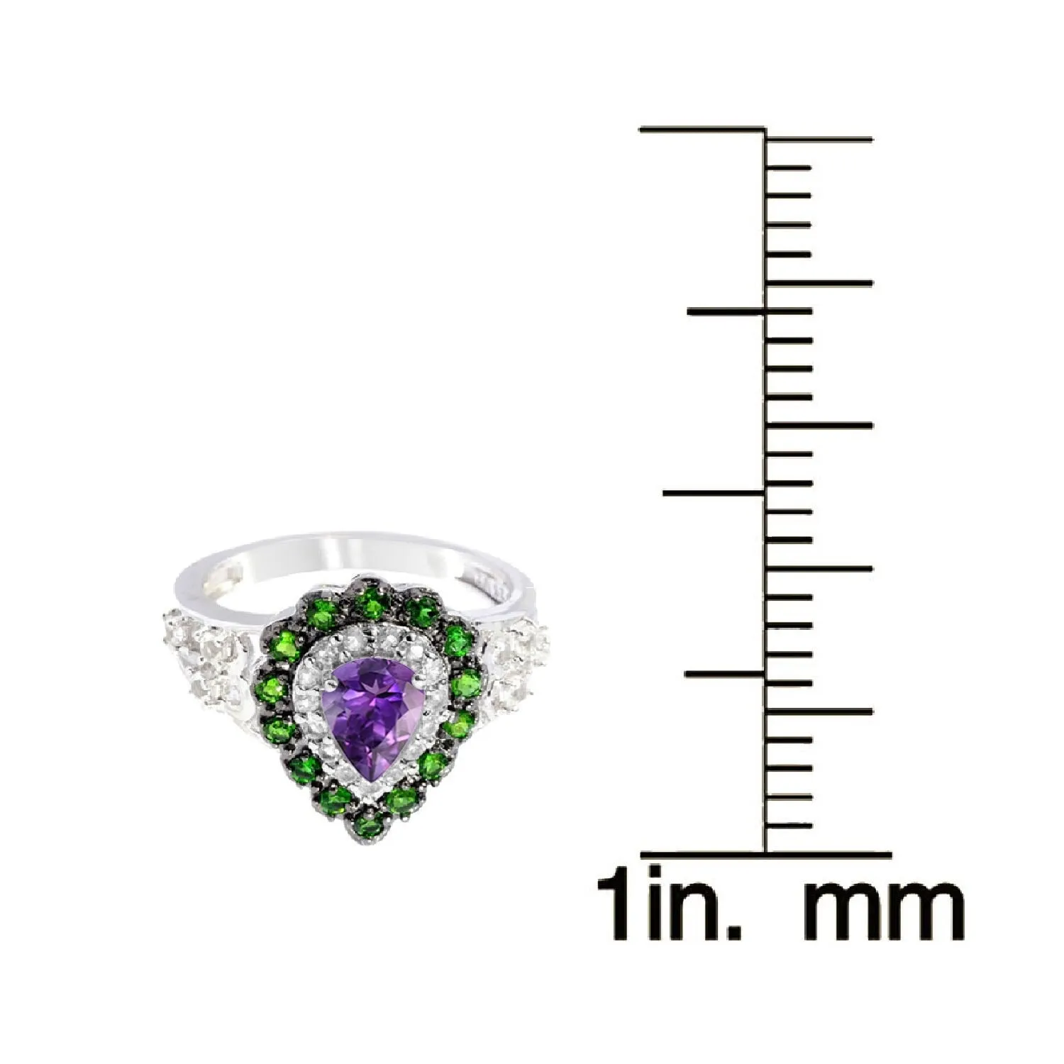 Sterling Silver with Natural Amethyst, Chrome Diopside and White Topaz Teardrop Ring sold by Zulily product image thumbnail 3