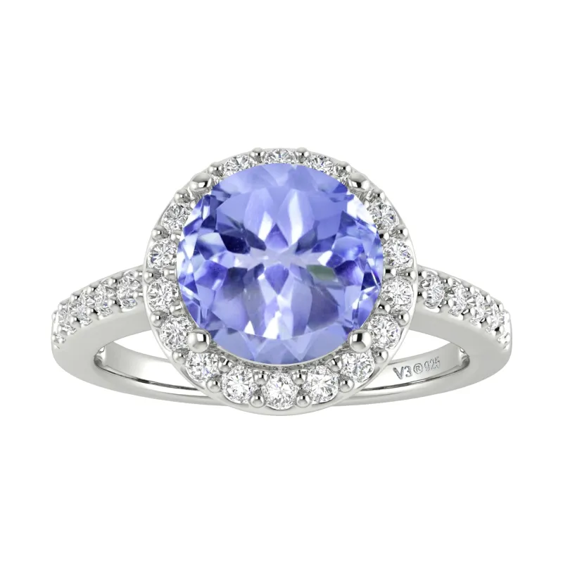 Sterling Silver Natural Tanzanite and White Topaz Halo Ring sold by Zulily