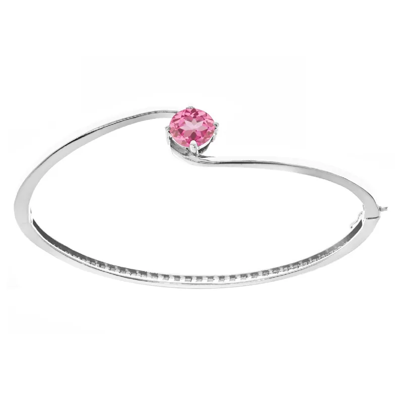 V3 Jewelry 925 Sterling Silver Round Shape Pink Topaz Solitaire Bangle Bracelet-6.5" for Women sold by Zulily