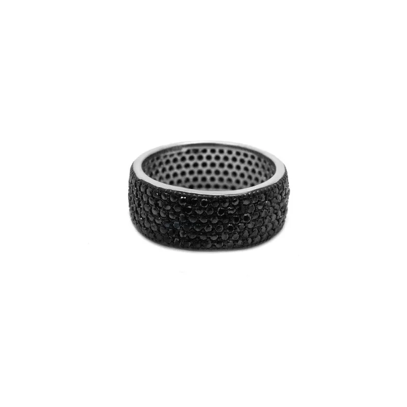 925 Sterling Silver Rhodium Plated Black CZ Pave 10mm Eternity Band Ring sold by Zulily