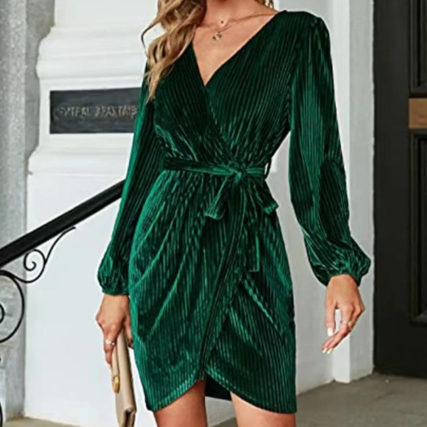Green Velvet Wrap Dress sold by Zulily