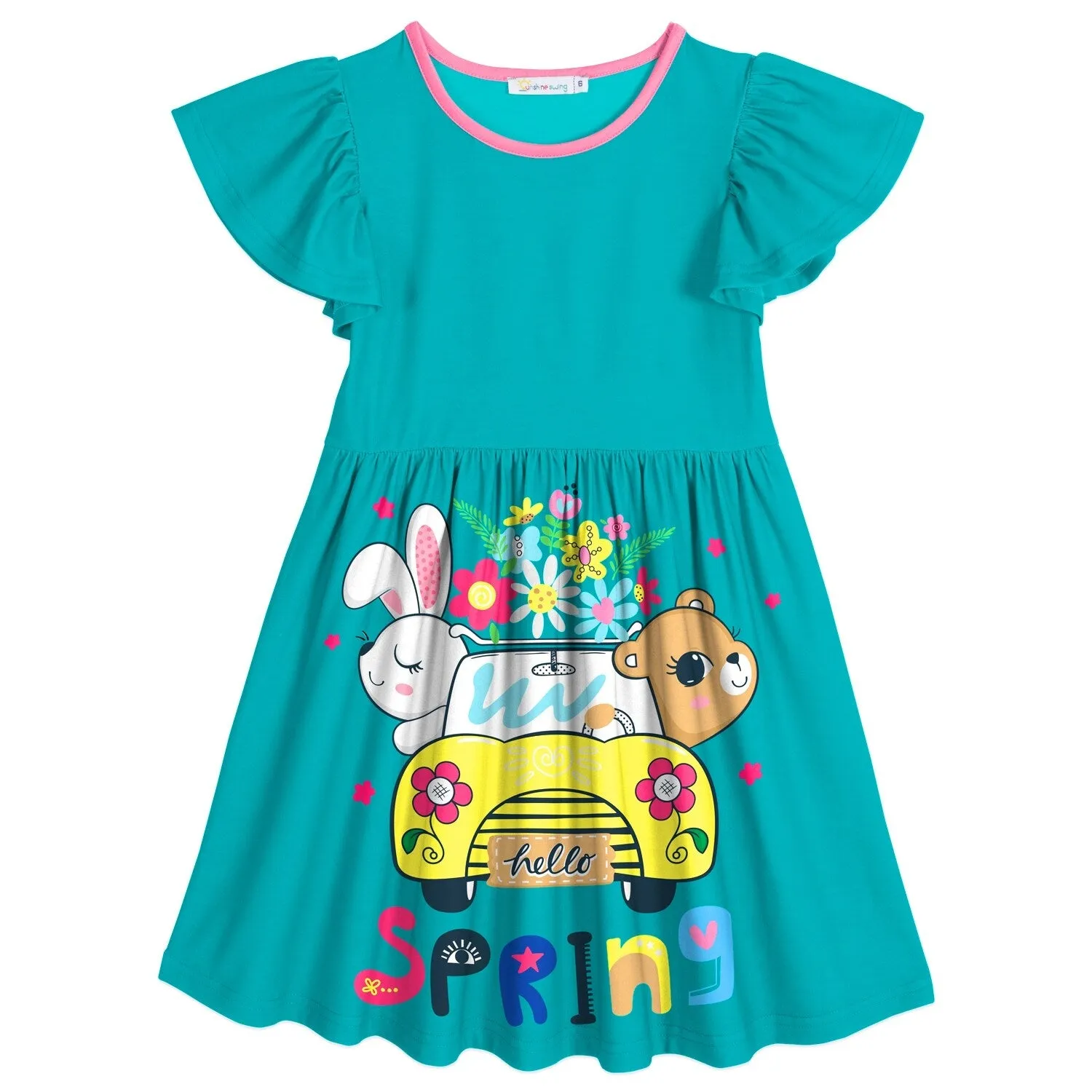 Teal Blue "SPRING" Ruffle-Sleeve A-Line Dress sold by Zulily
