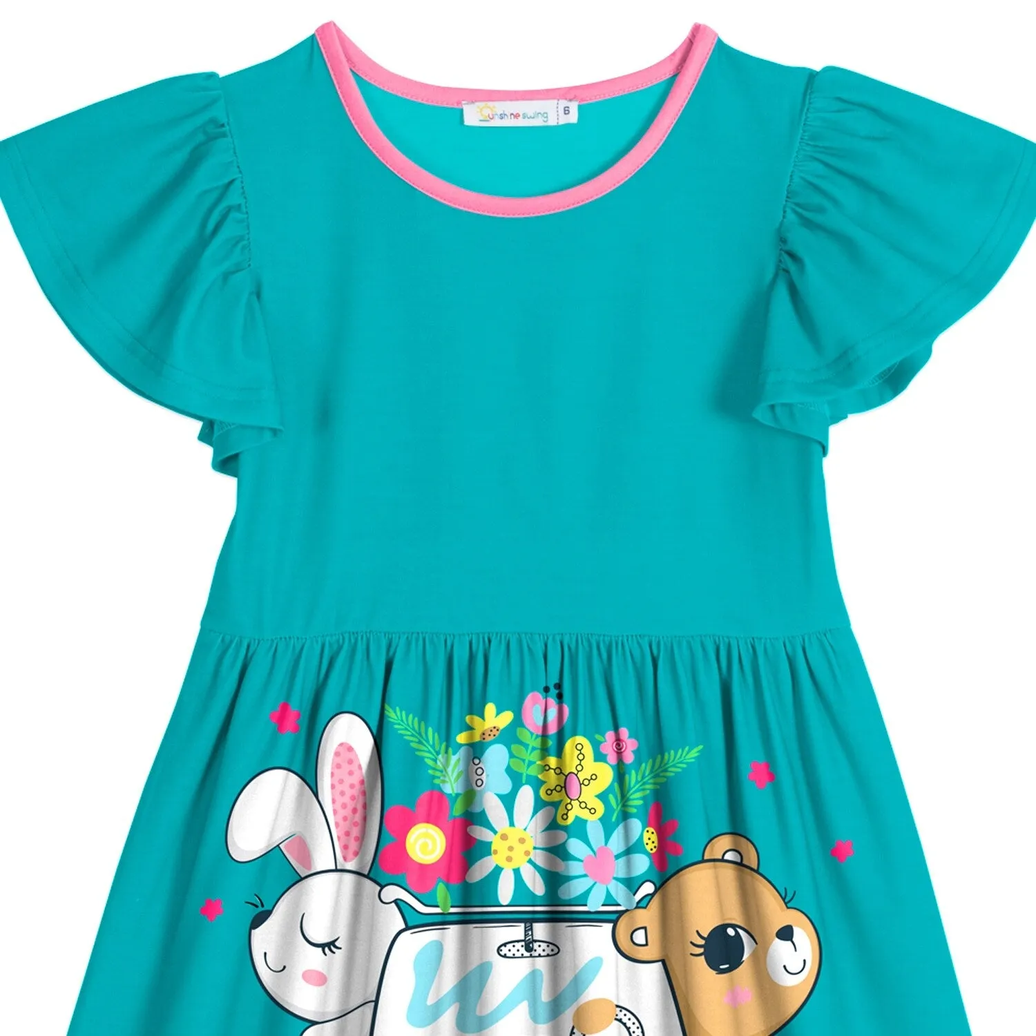Teal Blue "SPRING" Ruffle-Sleeve A-Line Dress sold by Zulily product image thumbnail 2