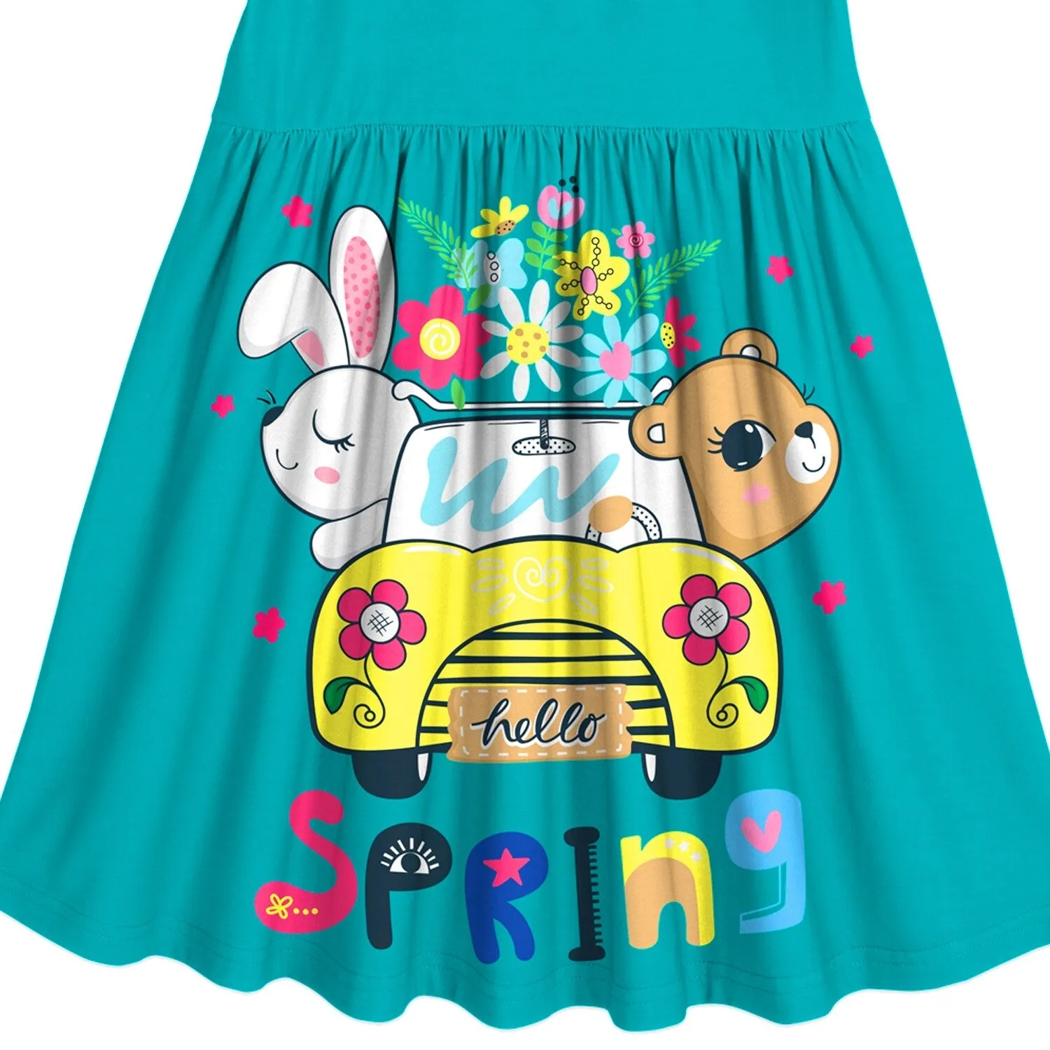 Teal Blue "SPRING" Ruffle-Sleeve A-Line Dress sold by Zulily product image thumbnail 3