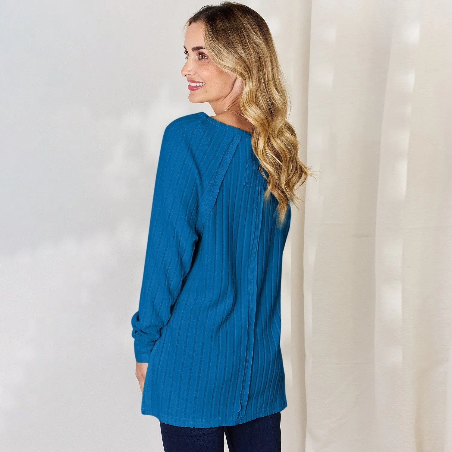 Sky Blue Ribbed Round Neck Slit T-Shirt sold by Zulily product image thumbnail 2