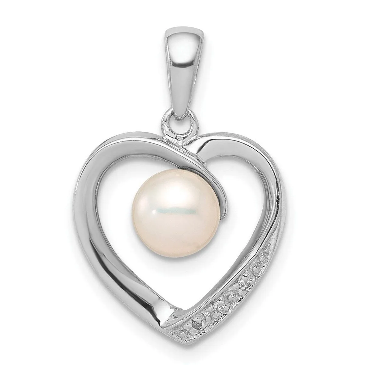 Curata 925 Sterling Silver 6mm Freshwater Cultured Pearl and Diamond Heart Pendant Necklace sold by Zulily