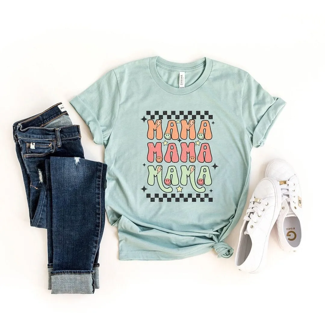Checkered Stacked Mama Short Sleeve Crewnneck Tee sold by Zulily