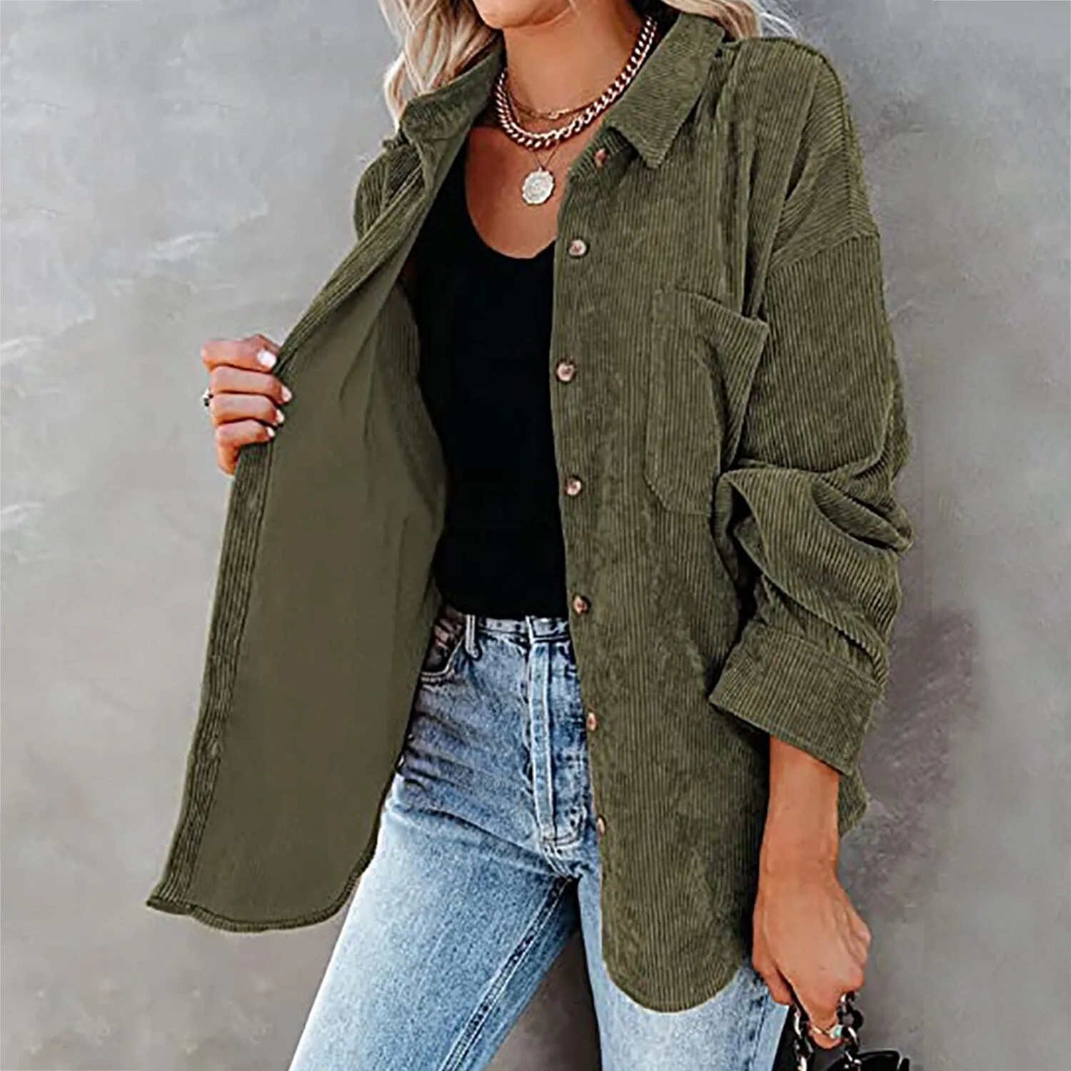 Army Green Pocket Corduroy Shirt sold by Zulily product image thumbnail 2