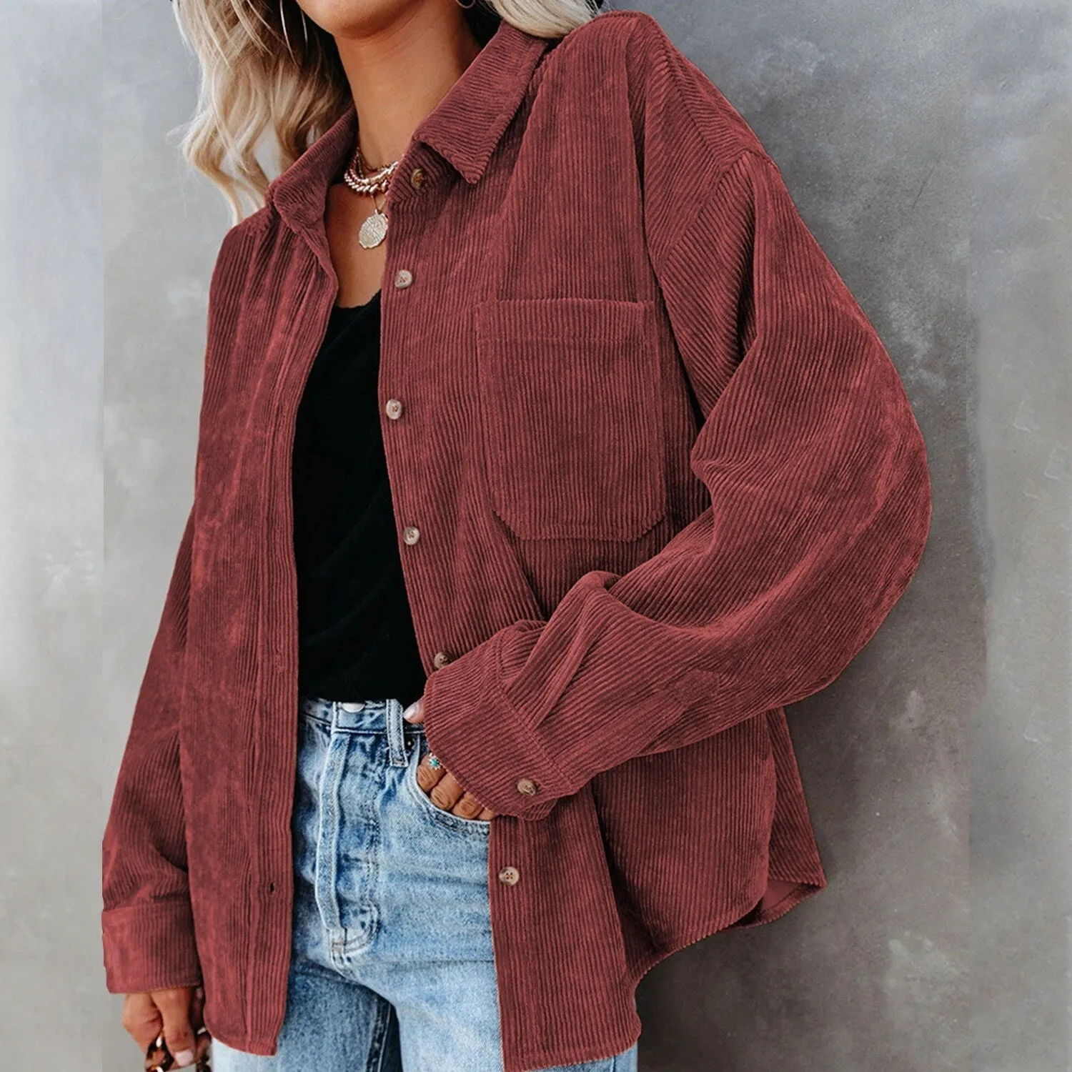 Burgundy Pocket Corduroy Shirt sold by Zulily product image thumbnail 2