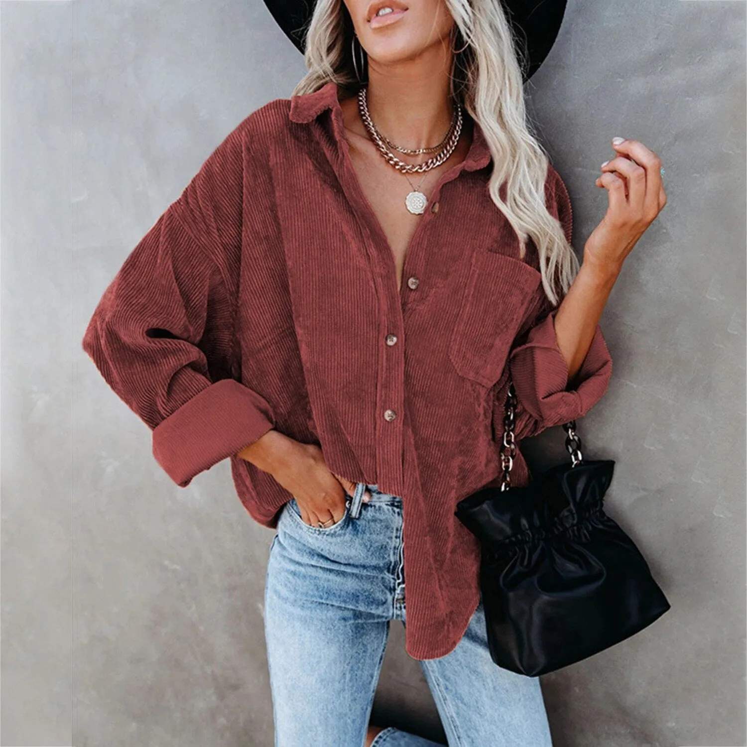 Burgundy Pocket Corduroy Shirt sold by Zulily