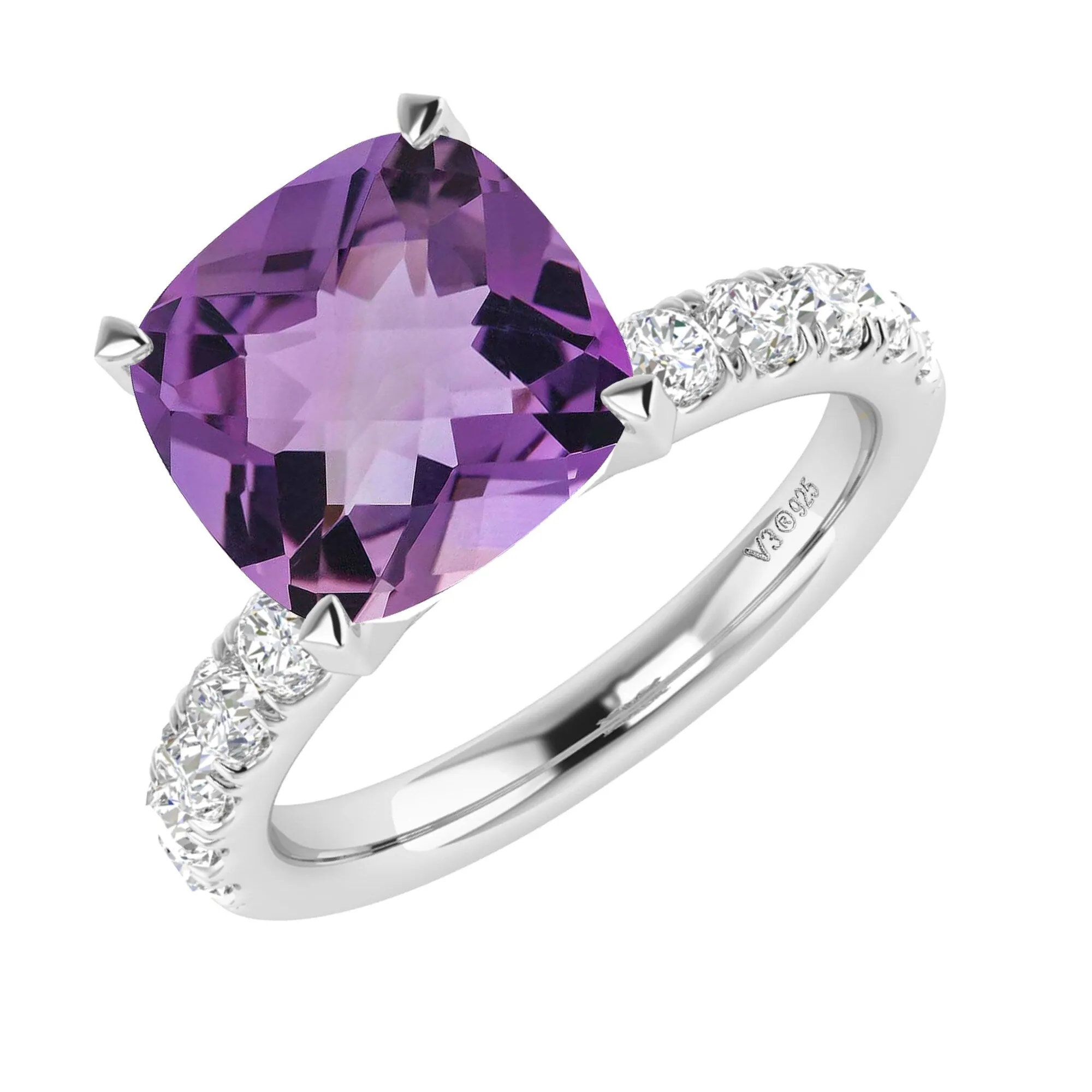 Sterling Silver Natural Amethyst and White Topaz Cushion Cut Solitaire Ring sold by Zulily product image thumbnail 2