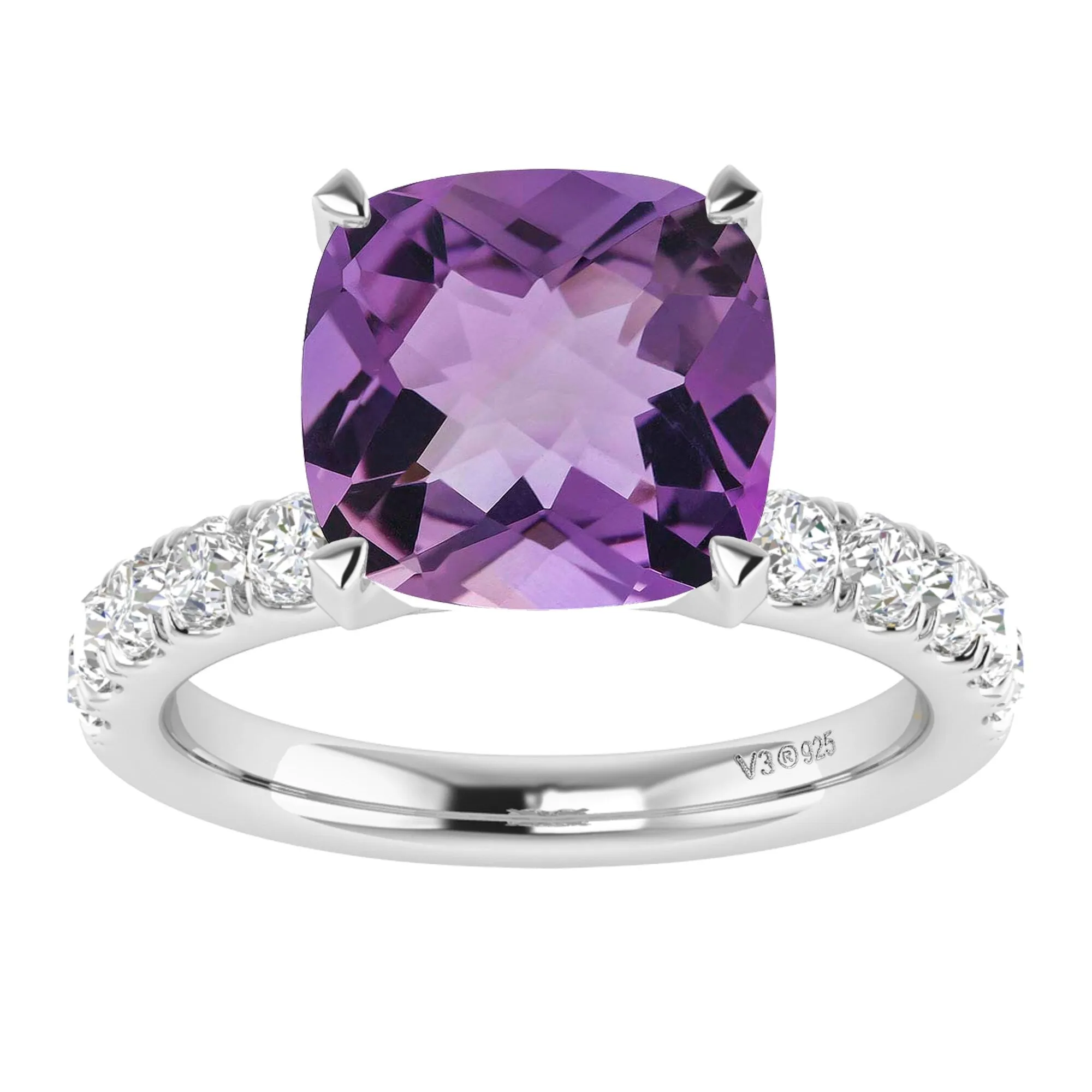 Sterling Silver Natural Amethyst and White Topaz Cushion Cut Solitaire Ring sold by Zulily
