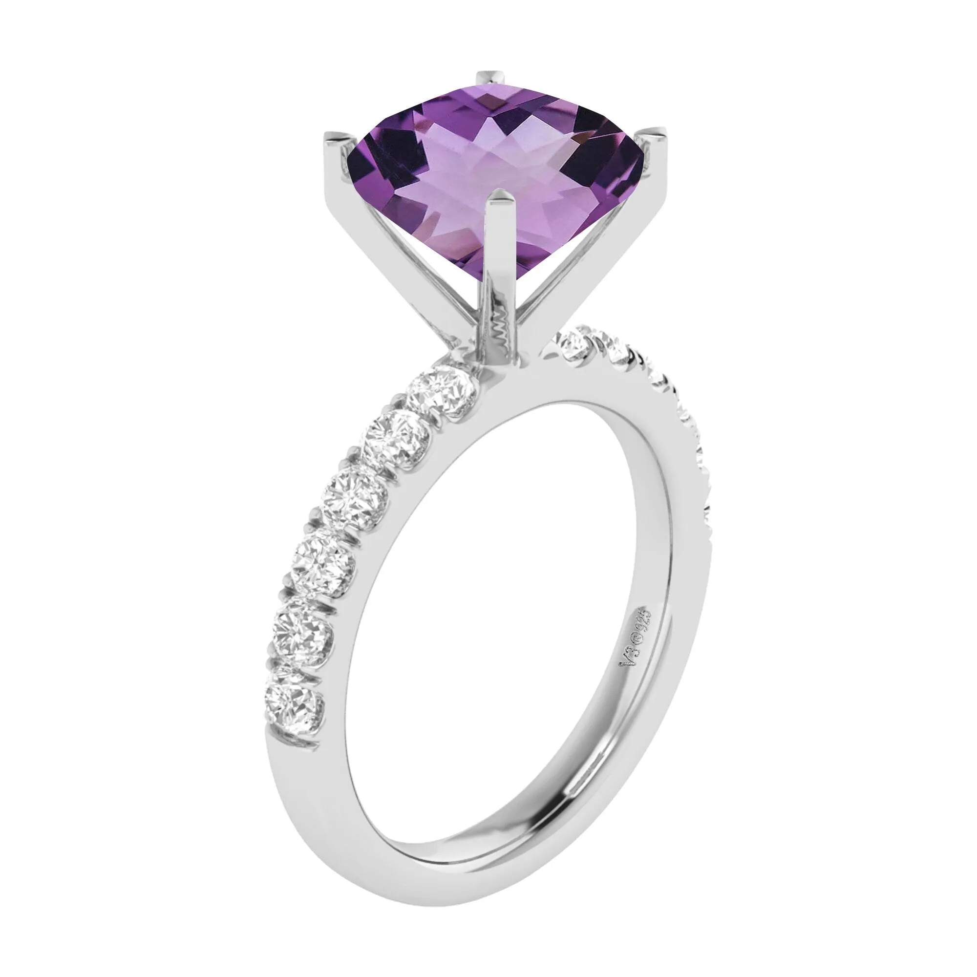 Sterling Silver Natural Amethyst and White Topaz Cushion Cut Solitaire Ring sold by Zulily product image thumbnail 3