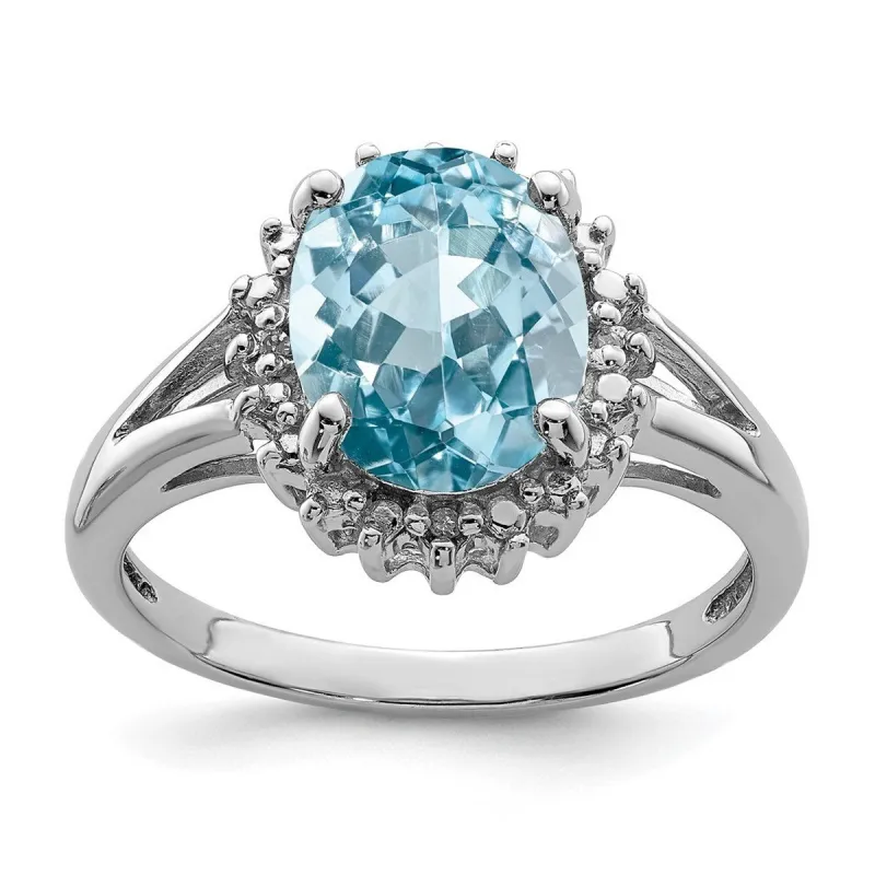 Curata 925 Sterling Silver Polished Rhodium Light Swiss Blue Topaz and Diamond Ring 2mm sold by Zulily