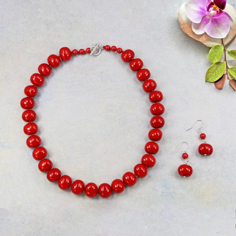 Red Mother Of Pearl Jewelry Set sold by Zulily