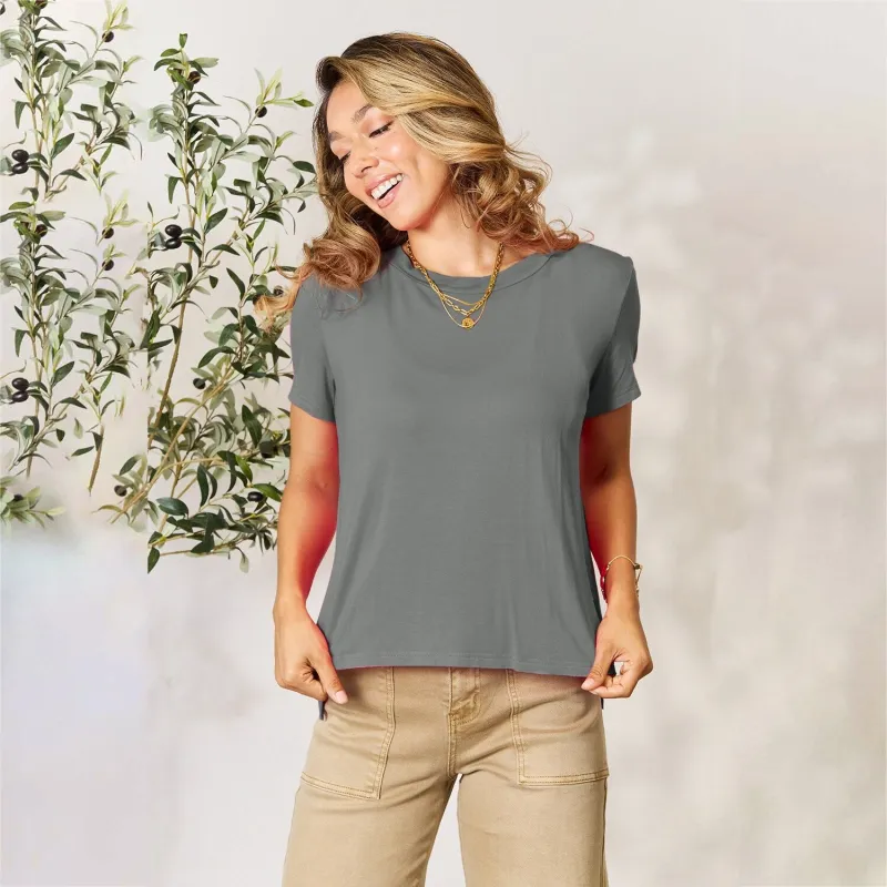 Grey Round Neck Short Sleeve T-Shirt sold by Zulily