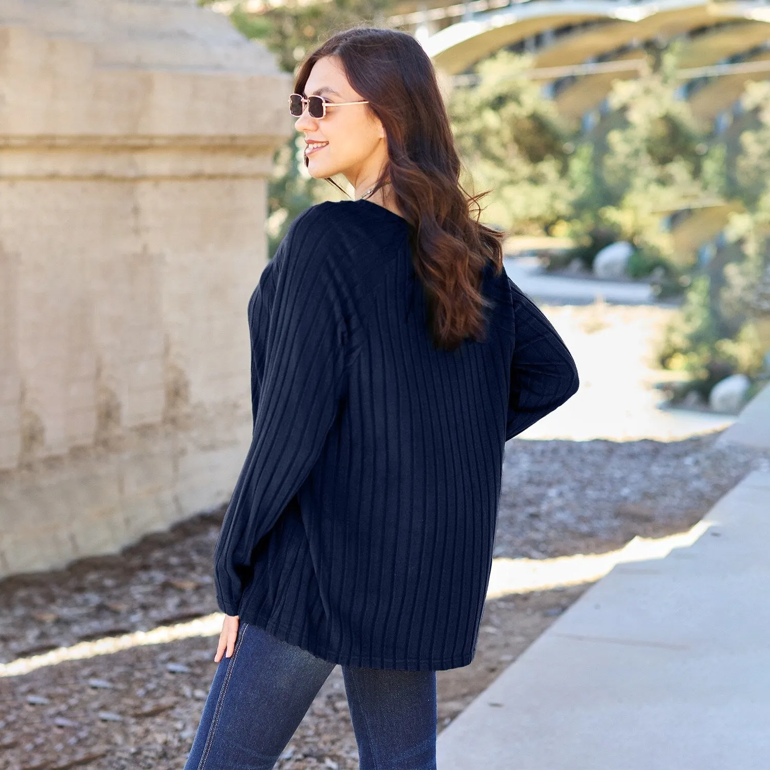 Dark Blue Ribbed Round Neck Long Sleeve Knit Top sold by Zulily product image thumbnail 3