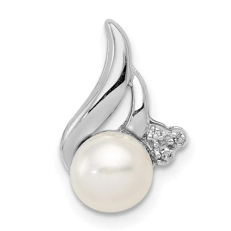 Curata 925 Sterling Silver Rhodium 6mm Freshwater Cultured Pearl and Diamond Pendant Necklace sold by Zulily
