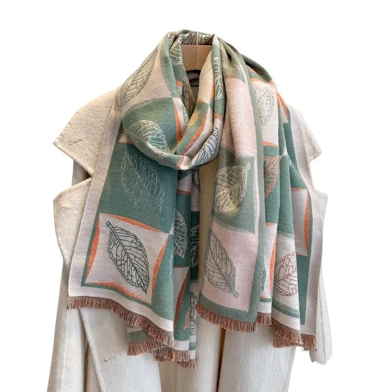 Green & Orange Leaves Patterned Fringe-Trimmed Scarf sold by Zulily