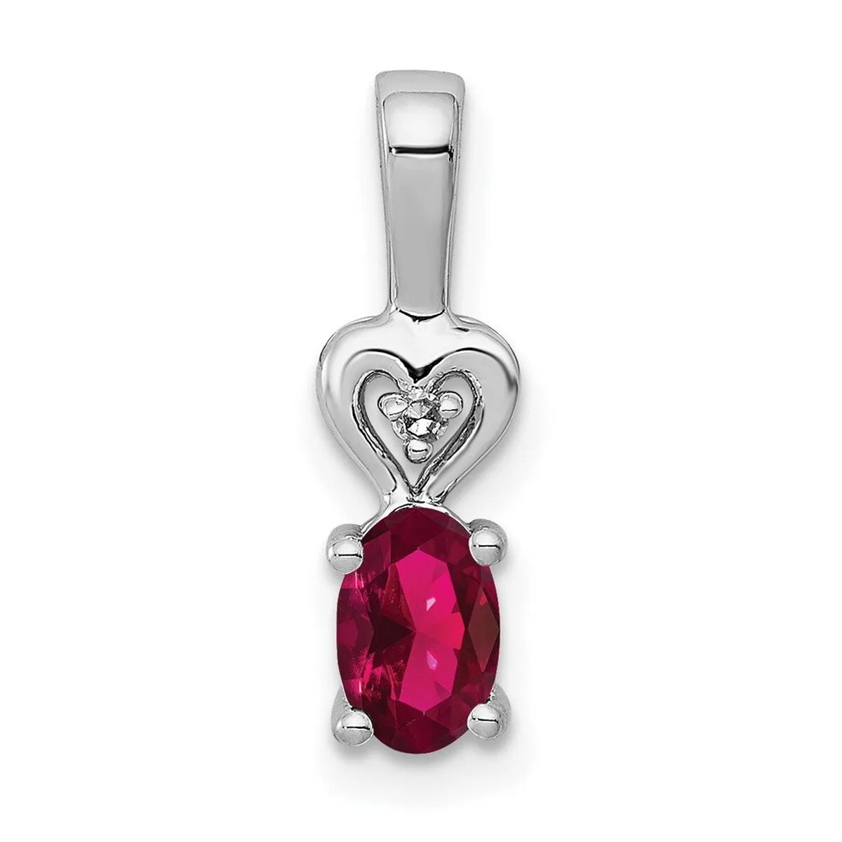 Curata 925 Sterling Silver Created Ruby and Diamond Pendant Necklace 16x5mm sold by Zulily