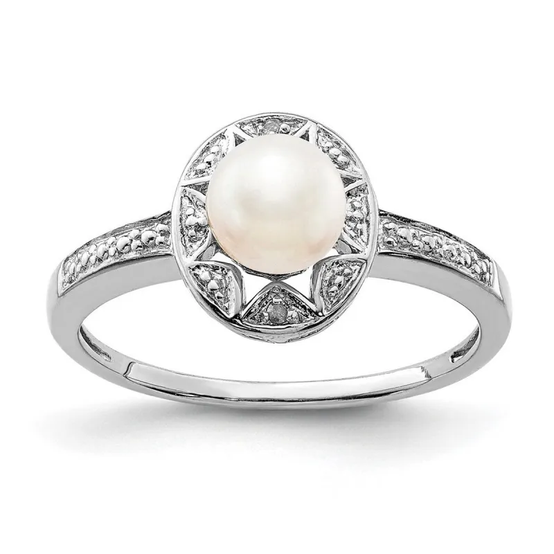 Curata 925 Sterling Silver Polished Diamond and Freshwater Cultured Pearl Ring 2mm sold by Zulily